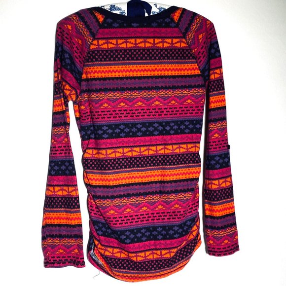 4/$25 Motherhood Maternity Fall Blooms Stripe Top Long Tab Sleeve Thermal Size M - Picture 2 of 12